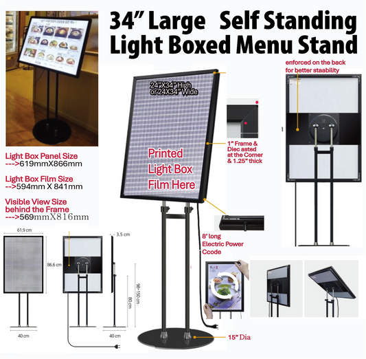 34"Self Standing Ligjht Box Film Menu Stand