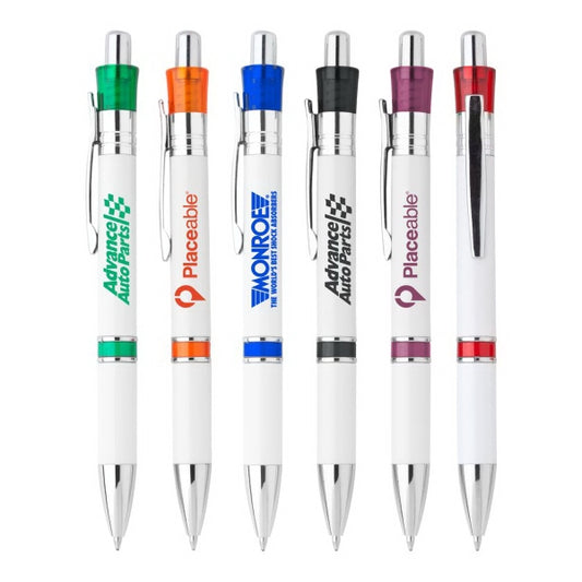 Union Printed, White "Crown" Clicker Pens with Colored Trims-mijuprint-mijubuy-미주프린트-미주바이